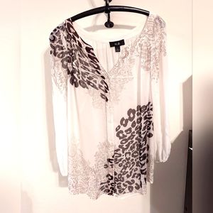 NWOT - Blouse with Tank - White with Brown/Beige Design- Large